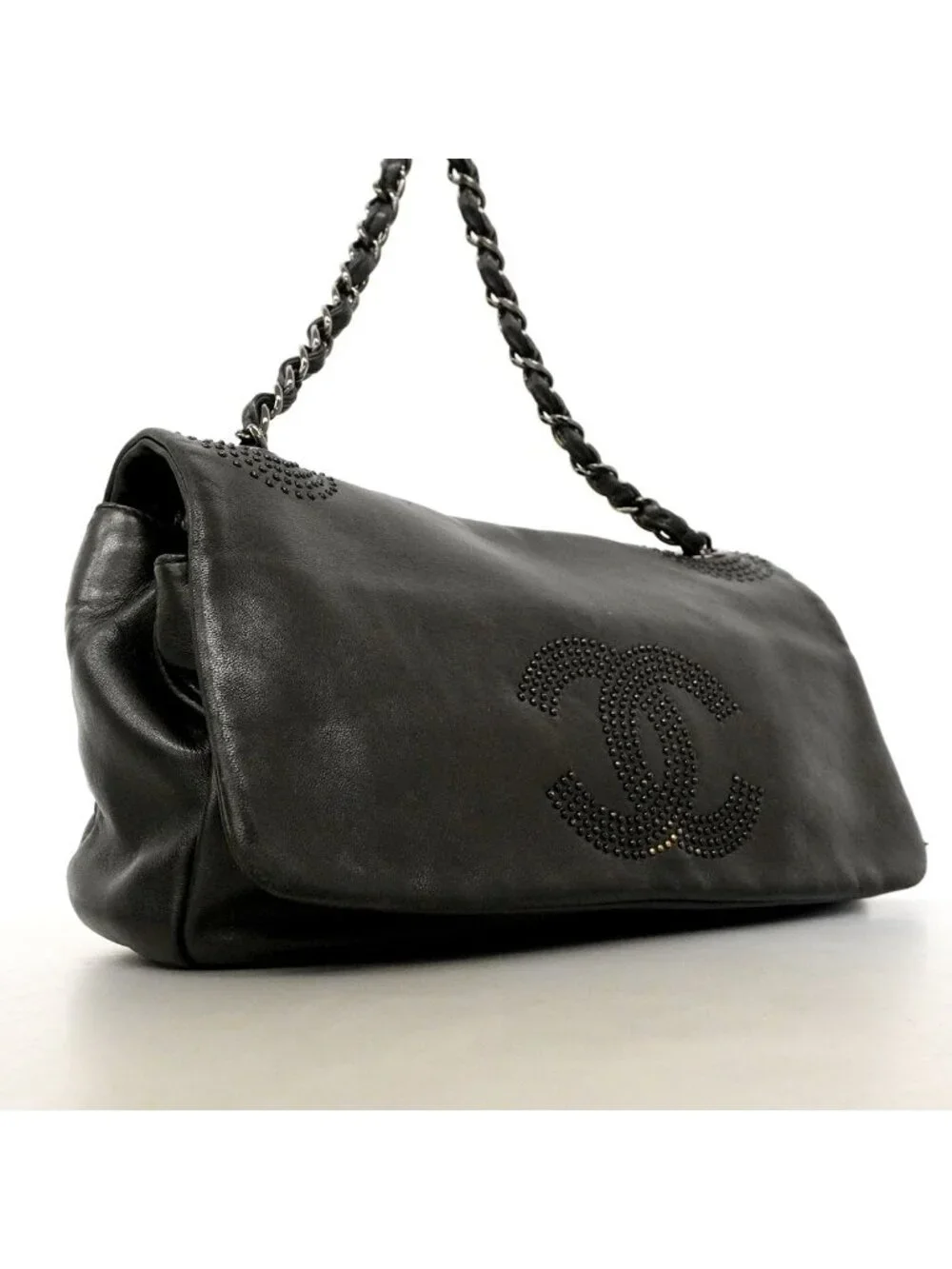 Chanel Shoulder Bag Lambskin Black Silver